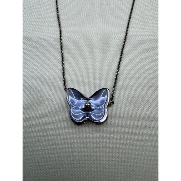Baccarat Sterling Silver Crystal Butterfly Necklace Iridescent Violet France 17” - Picture 3 of 10